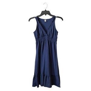 Old Navy Tank Dress Women's Size XS Blue V-Neck Fit & Flare Shirred Waist Ruffle